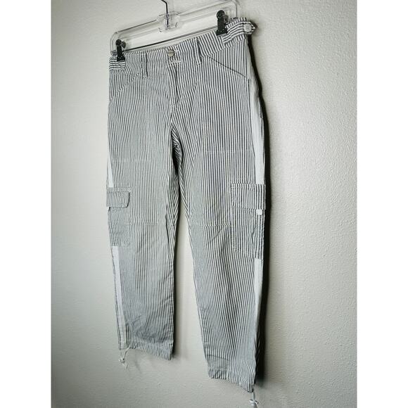 Sanctuary White & Gray Striped Cropped Utility Trouser Pant Cinched Ankle 27 - Picture 5 of 15